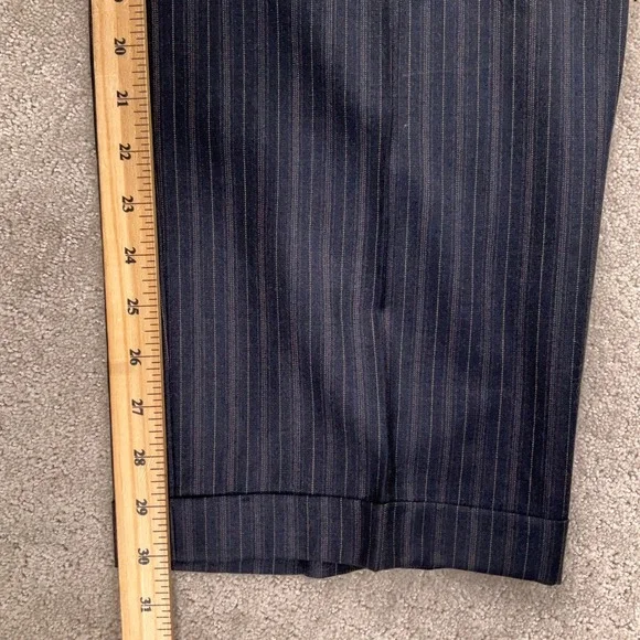 Stafford Executive Suit Mens 44L 36W 30L Navy Pinstripe 2 Button Office Wool